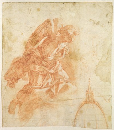 Suspended Angel and Architectural Sketch by Bernardino Barbatelli Poccetti